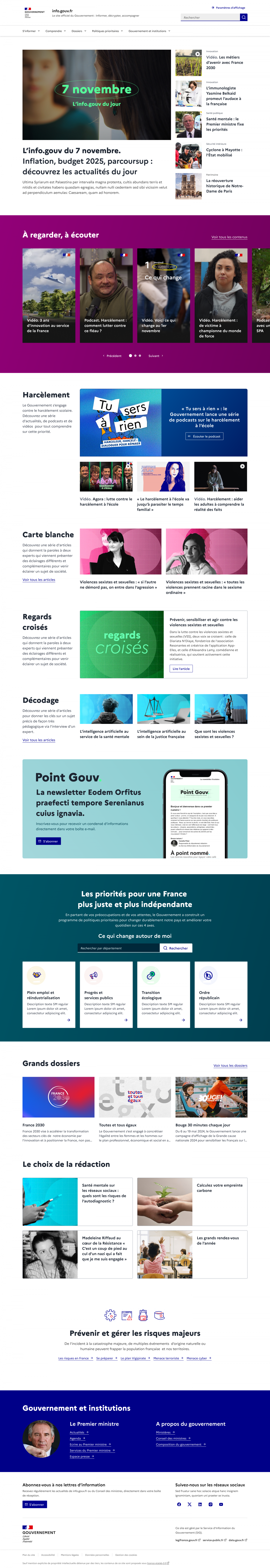 Page d'accueil du site gouvernement.fr